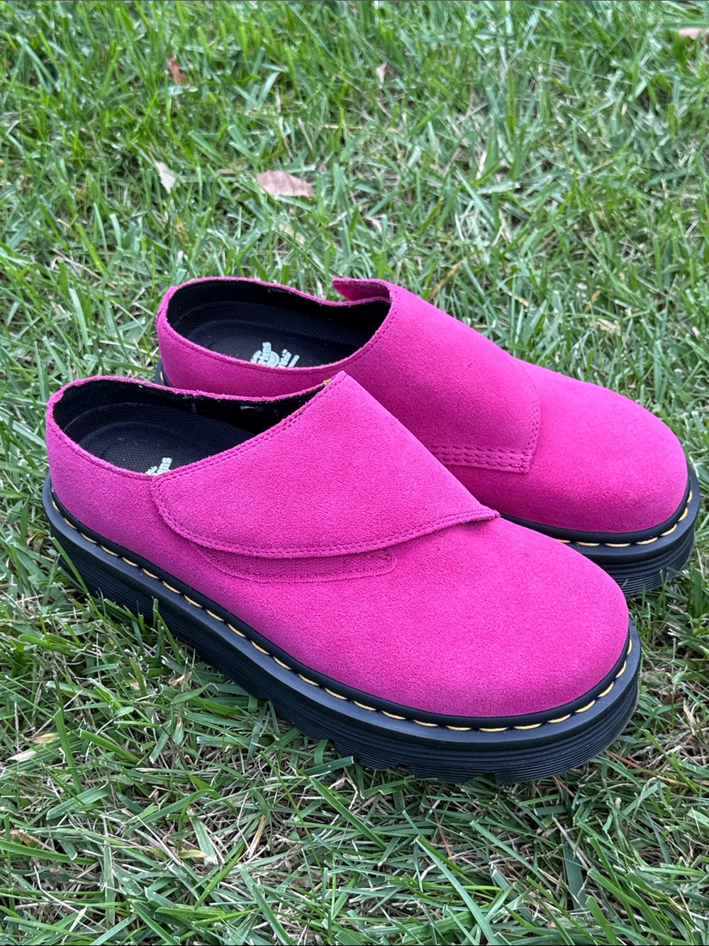 Doc Martens- Unisex Hot Pink Suede Slip-On Platform Shoes